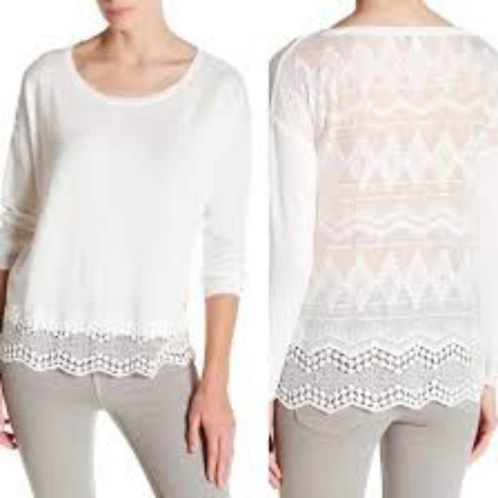 Joie S White Lace Back Embroidered Top